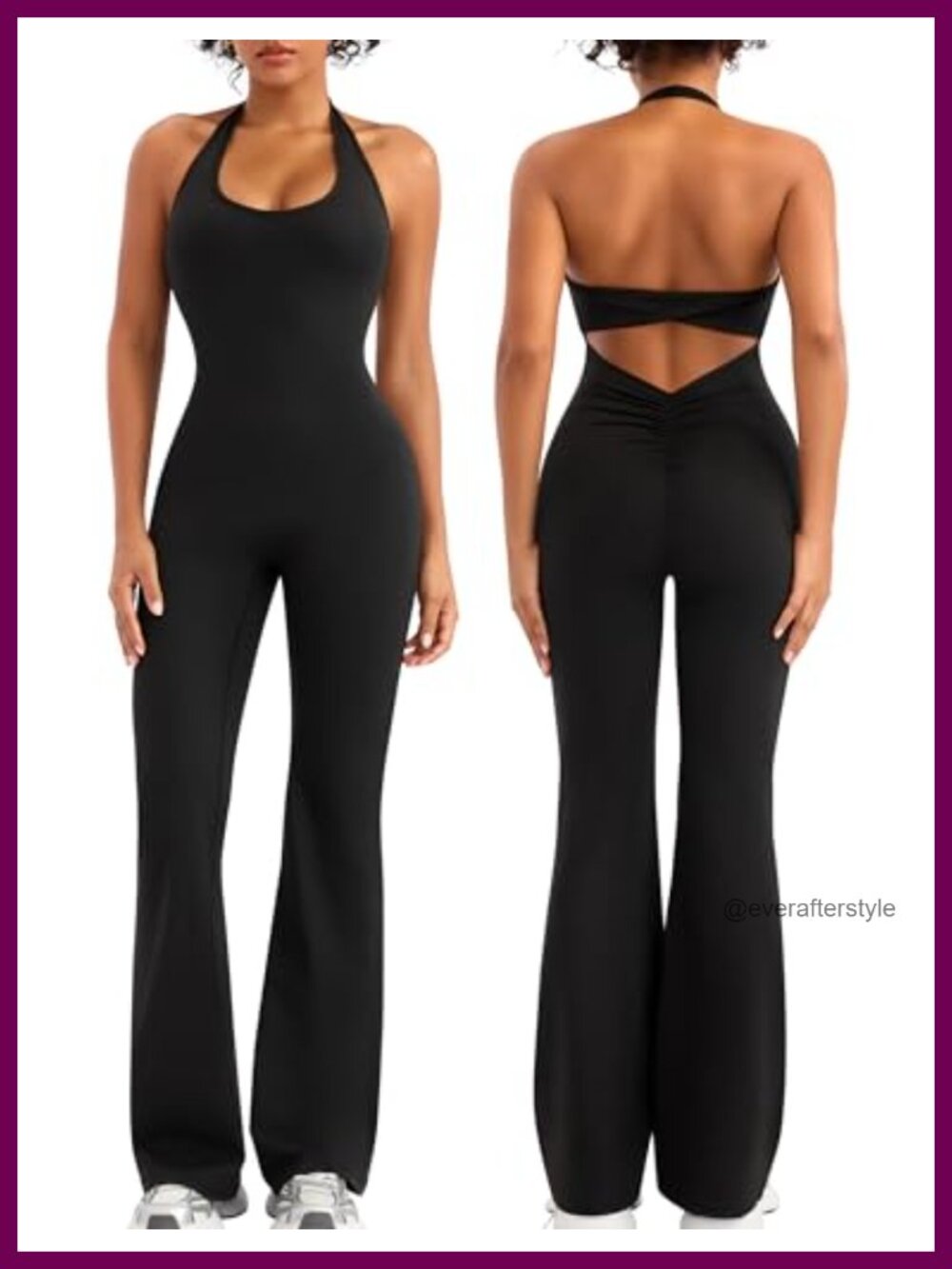 Flare Jumpsuit Halter Backless Scrunch Butt Workout Romper Yoga Gym